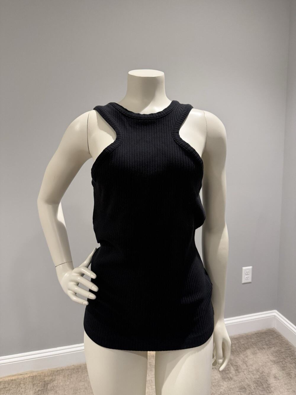 Agolde Bea Cutaway Tank Top Organic Cotton Preppy Clean Girl Scandi Sz L Black
